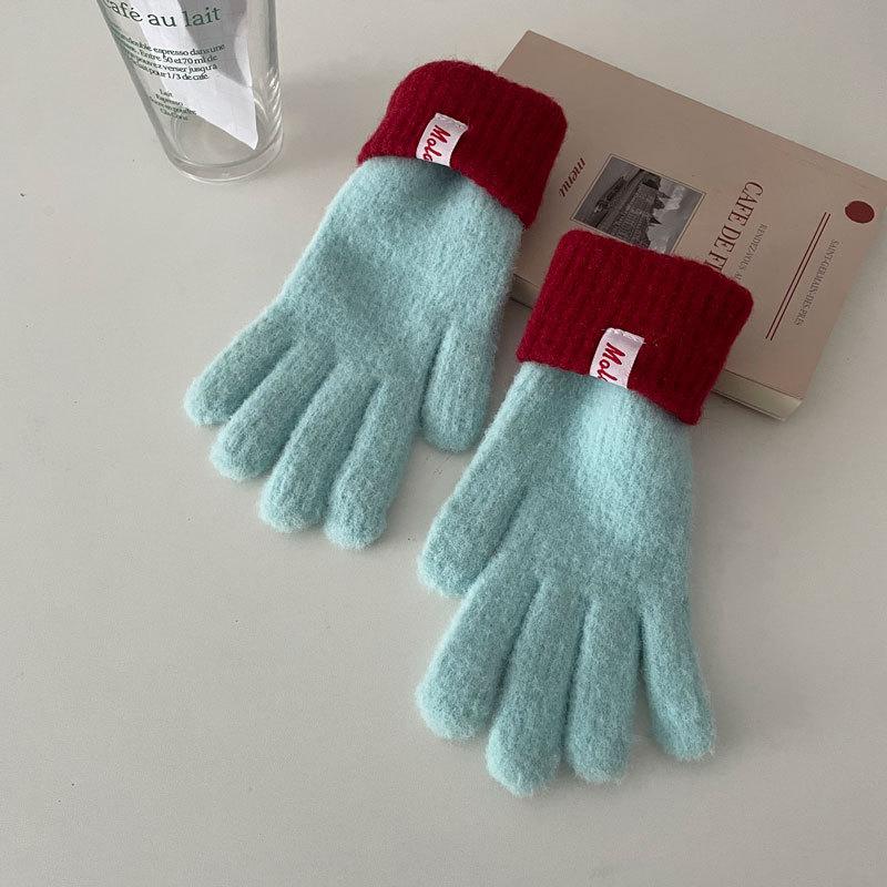 Contrasting Color Gloves Fashionable Gloves Unisex Winter Knitted Gloves with Touch Screen Anti-slip Elastic Thick for Cycling