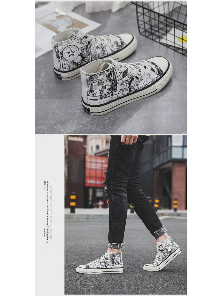 Herren Anime Graffiti High-Top Canvas Schuhe – Trendy Frühling & Herbst Casual Sneakers für Studenten