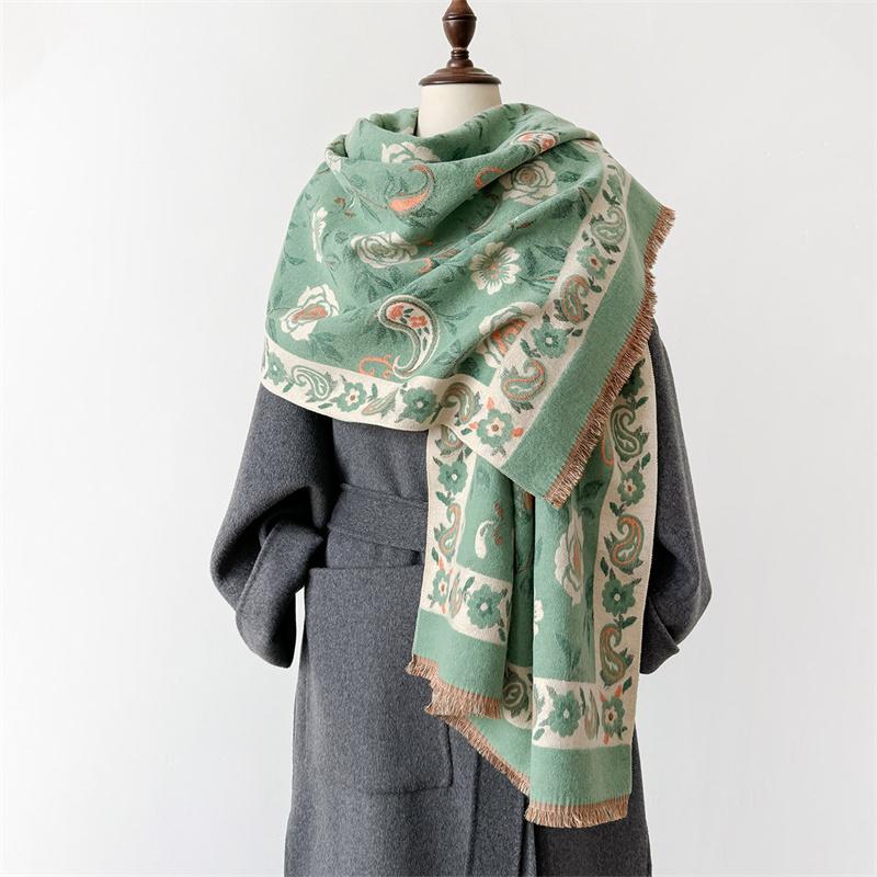 Cashmere Scarf for Women Winter Bufanda Floral Design Thick Shawl Wraps Warm Female Blanket Stoles Echarpe Femme Pashmina