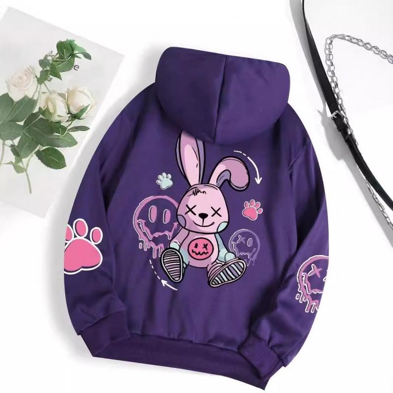 Women's Loose Cute Warm Hoodie Pink Rabbit Doll Sleeve Print Comfortable Casual Hoodie