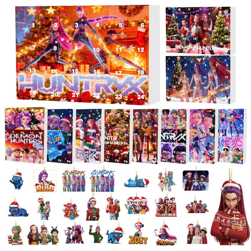 Kpop Demon Hunters Advent Calendar Blind Box With 24Pc 2D Acrylic Pendant Christmas Tree Decor Christmas Countdown Calendar Gift