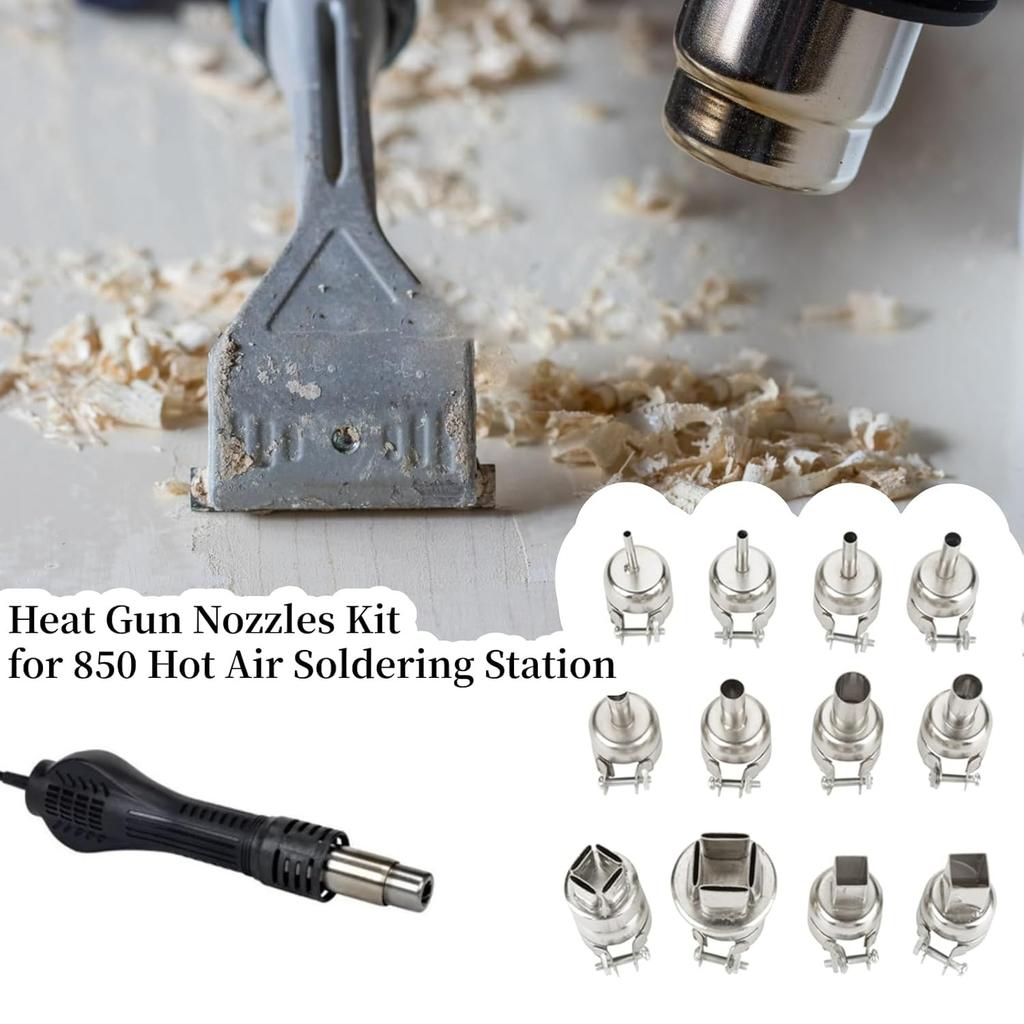 12Pcs Heat Proof Nozzles Kit, Hot Air Nozzles Hot Air Rework Station Nozzles for 850 Hot Air Soldering Station Repair Tool Accessory