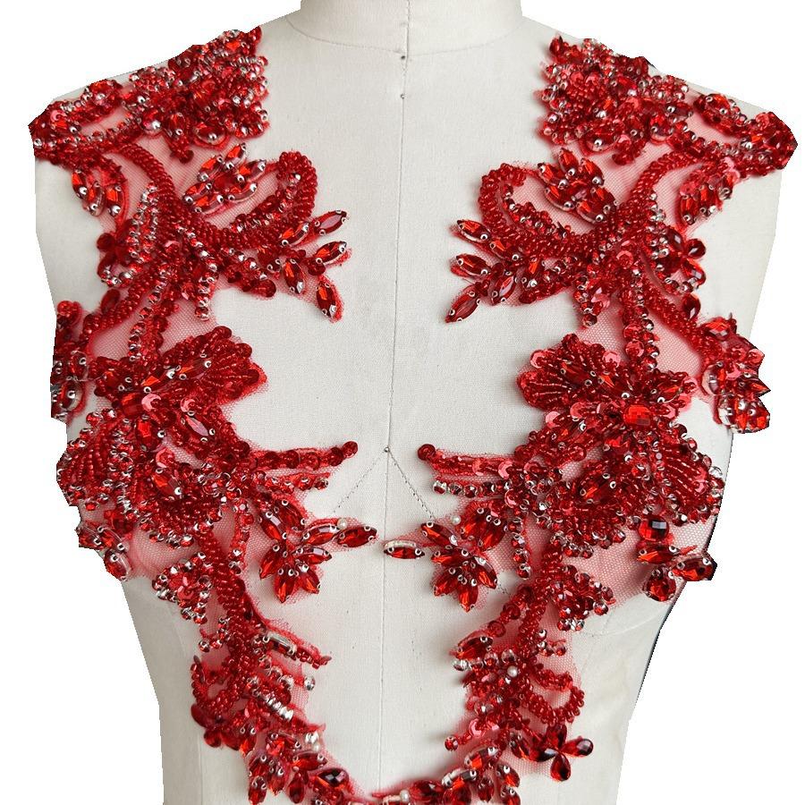 Handmade Vintage & Sexy Diamond Pattern Lace Applique 3D 3D Beaded Patches for Garment Dress Accessories Made From Mesh Fabric