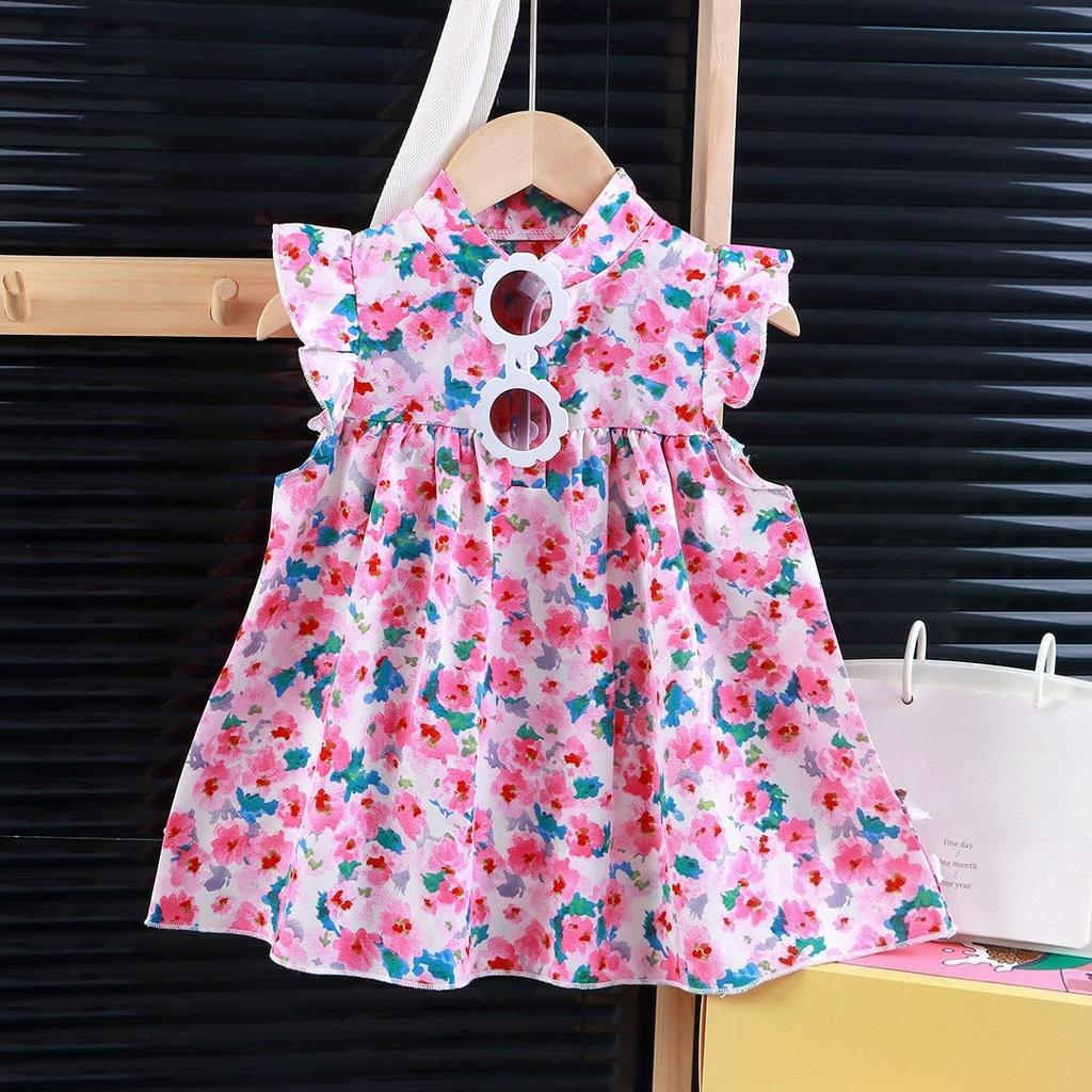 Girls' Floral Dress, A-line Group, Western Style, Cute Princess Dress, Children's Fluffy Skirt, Summer Dress, Children's Class A Skirt
