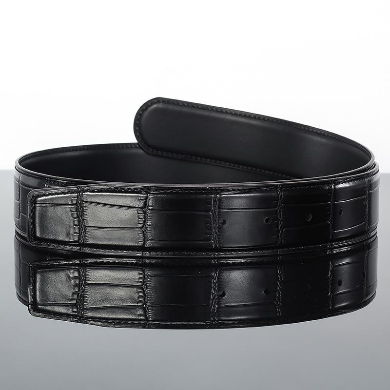 Mei Mary Smooth buckle belt, double-sided cowhide crocodile pattern belt, genuine leather