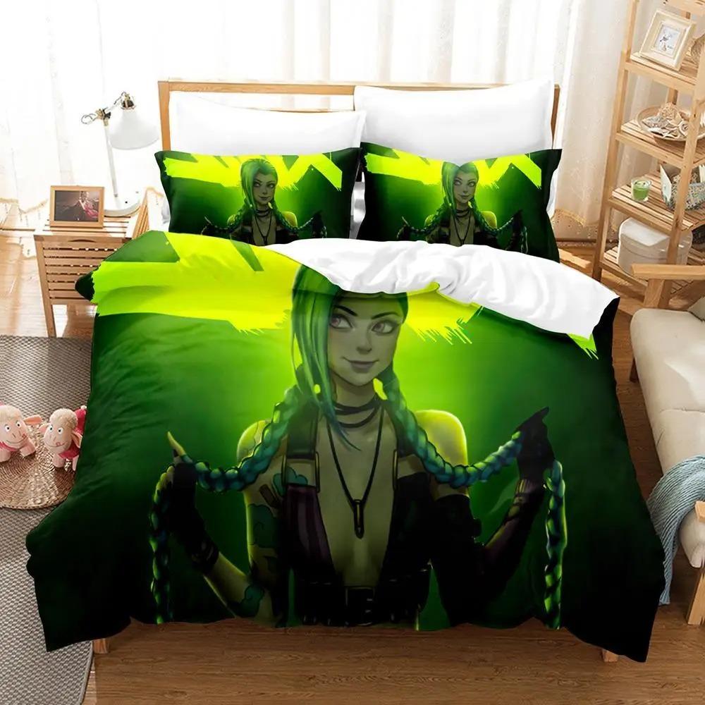 New Jinx Lol Bedding Set Single Twin Full Queen King Size Bed Set Aldult Kid Bedroom Duvetcover Sets 3D Anime Bed Sheet Set
