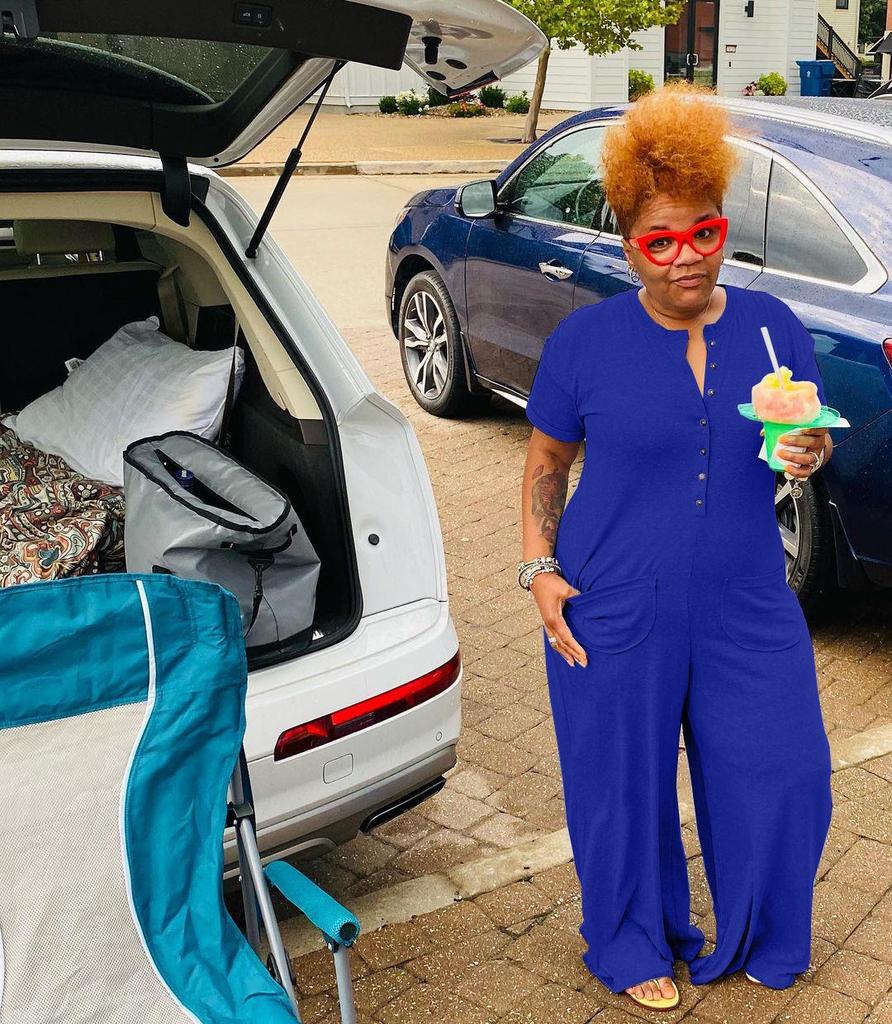 Plus Size Women's Fashion Casual Button Jumpsuit - European and American Style