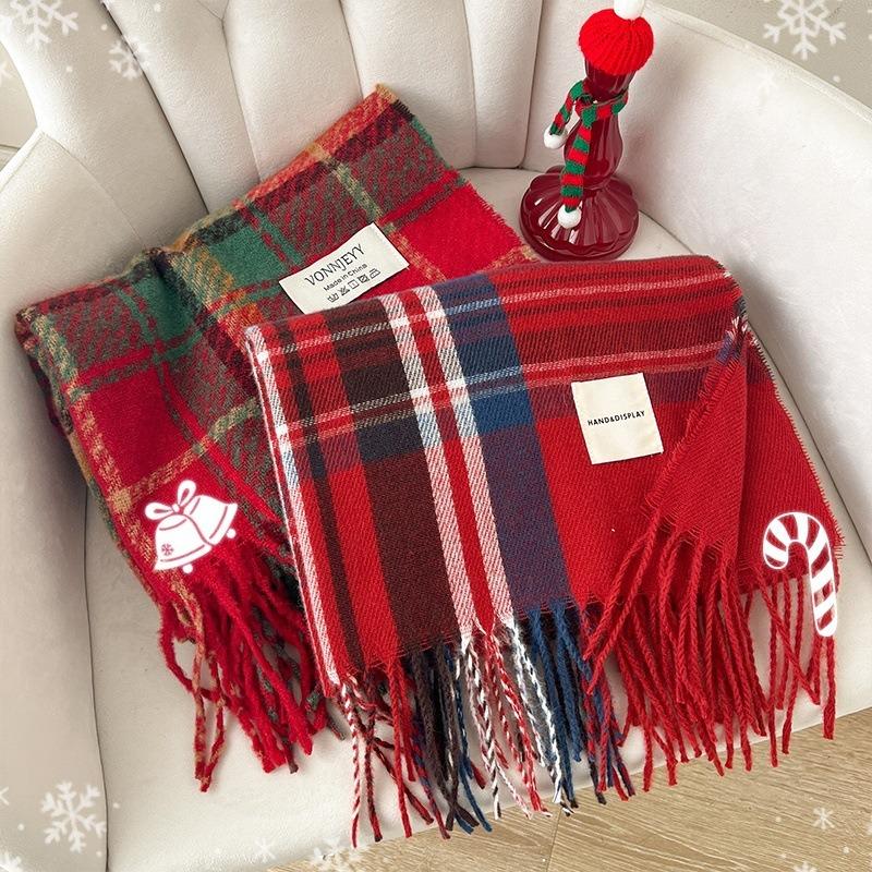 New Christmas Red Scarf Women's Winter Christmas with Warm Knitted Shawl Soft Waxy Atmosphere Scarf