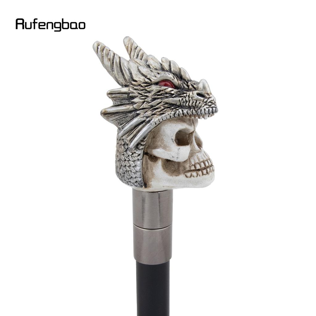 Silver Resin Skull Dragon Head Walking Cane Fashion Decorative Steel Stick Gentleman Elegant Cosplay Cane Knob Crosier 94cm