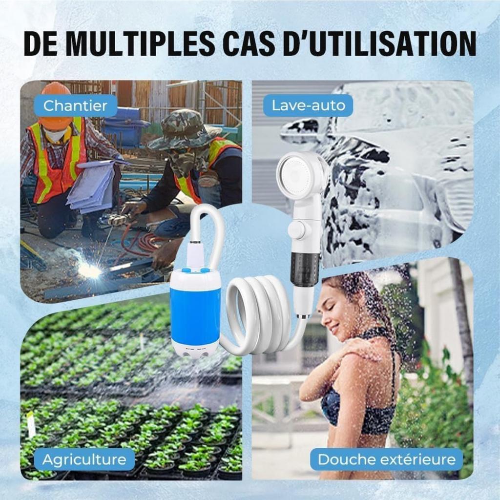 Portable Camping Shower, Portable Outdoor Shower, Rechargeable Electric Shower Pump, Camping Accessories with 3 Modes Shower Head for Camping, Hiking
