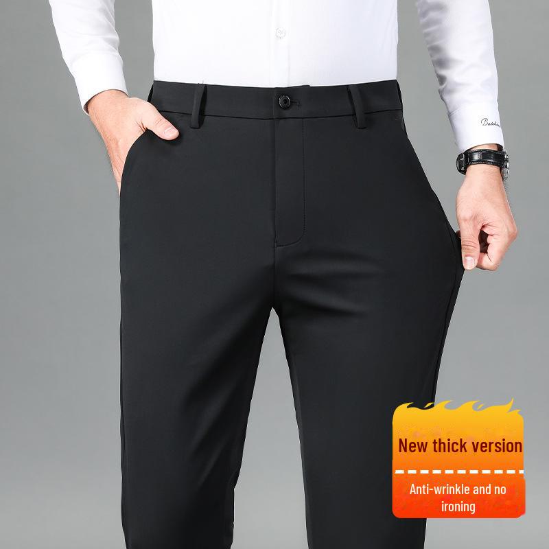 

Мужские повседневные брюки из утолщенного нейлона - молочный шелк, высокая резинка, прямые, свободные деловые брюки с бархатной подкладкой для весны и осени. 29 [Waist 2.2 feet]