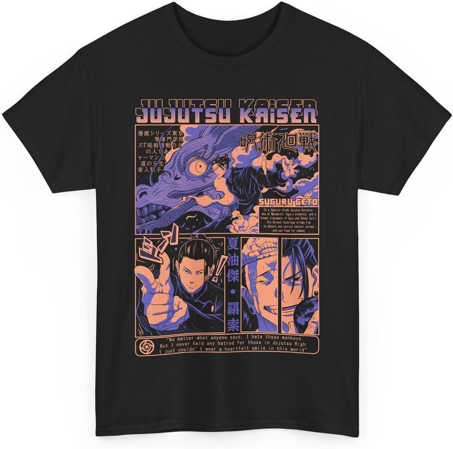 Унисекс Футболка с аниме Jujutsu Geto Унисекс Kaisen Suguru Аниме Японский Хлопок JJK S чёрный
