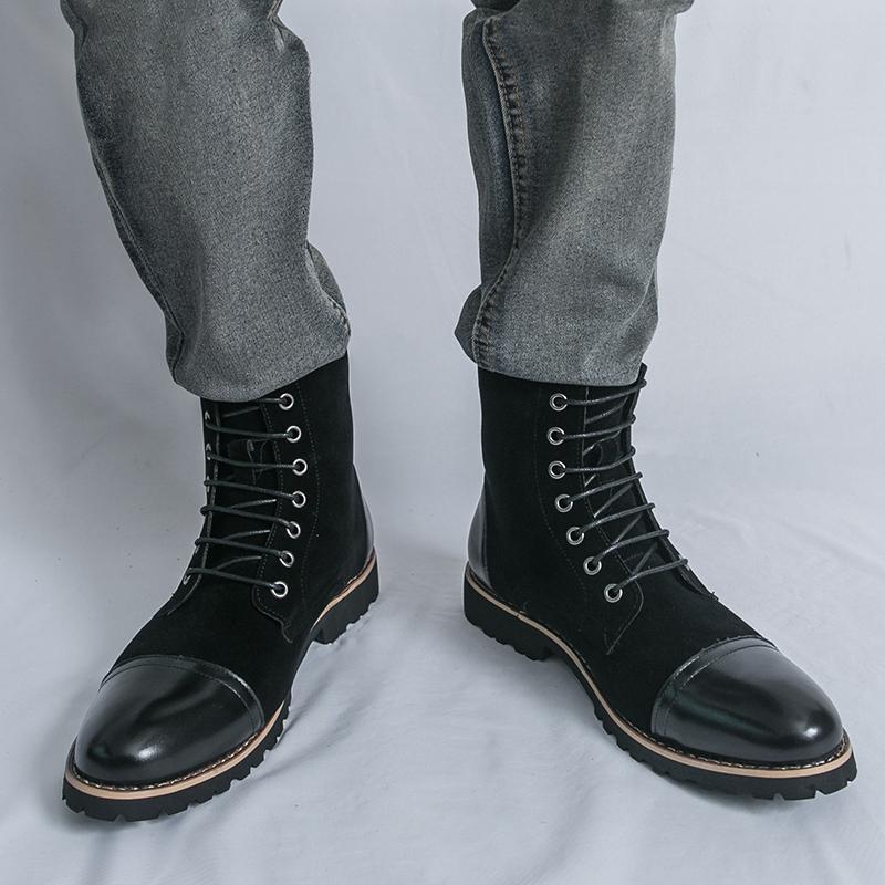 Men Motorcycle Casual Black Outdoor Retro Green Hiking Shoes High Boots Street Style Cool Boots Large Size