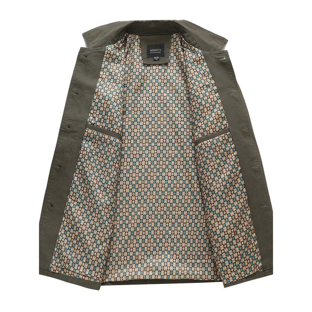 Men's Mid-length Cotton Jacket: Spring/Autumn, Lapel, Button-up, Dad Style, Plus Size for Middle-aged/Elderly