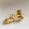 European-American Geometric Pleated Metal Stud Earrings