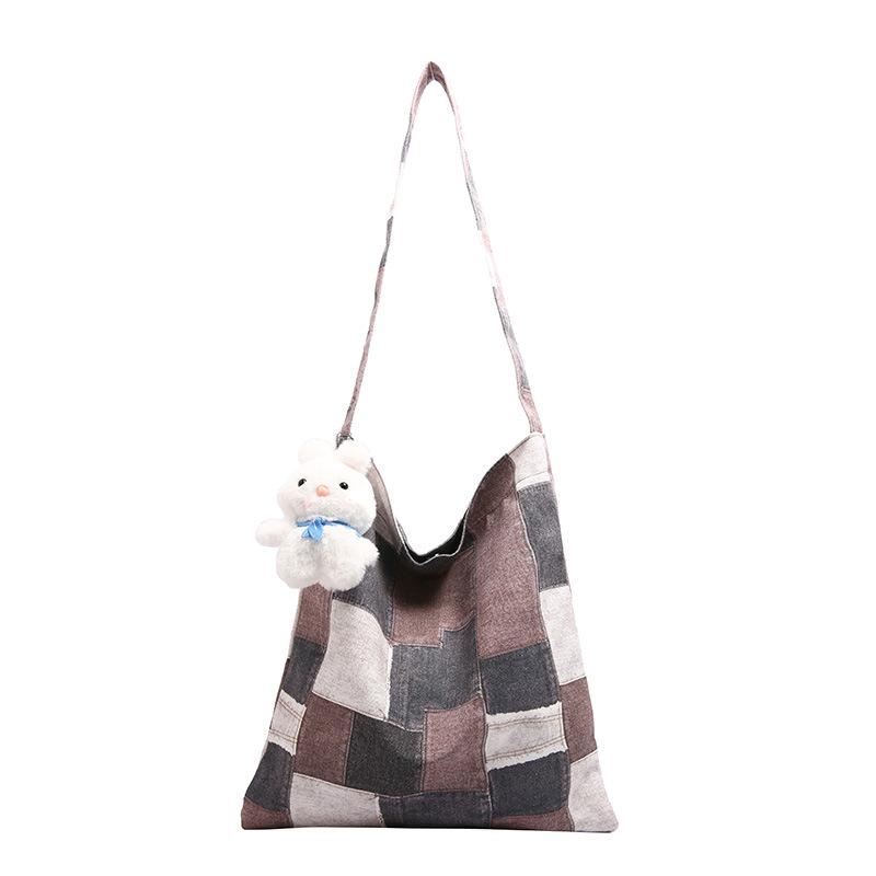 Lightweight and versatile canvas women's bag tote bag women's large-capacity student leisure bag 2025 new plaid shoulder bag