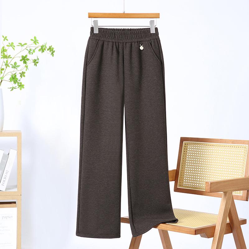 

Mom s Elegant Woolen Wide-Leg Winter Pants for Middle-Aged & Elderly Women - Elastic Waist, Fleece Lined Casual Straight-Leg Design 5XL (75-80 kg)