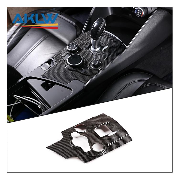 Real Carbon Fiber Car Interior Accessories Center Console Gear Shift Knob Panel Decorative Cover for Alfa Romeo Giulia 2017-2019