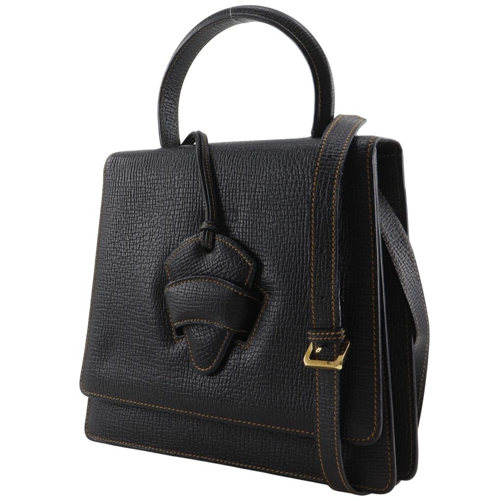 LOEWE Barcelona Handbag 2WAYShoulder black Embossed Leather Women Used