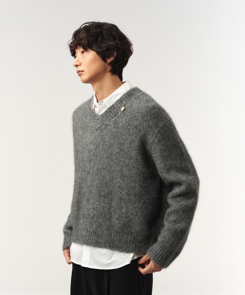 Seteo Two-Tone Mohair Blend Knit Melange Gray