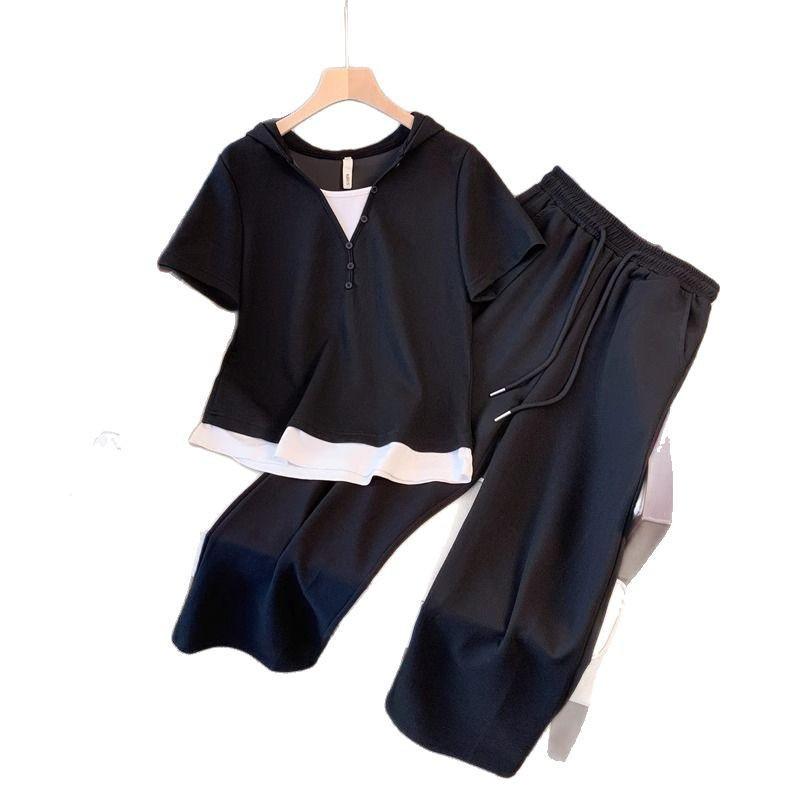 Design Sense Fashion Sports Suit Women's Large Size Summer Short-sleeved Fashion Casual Fashionable Two-piece Suit