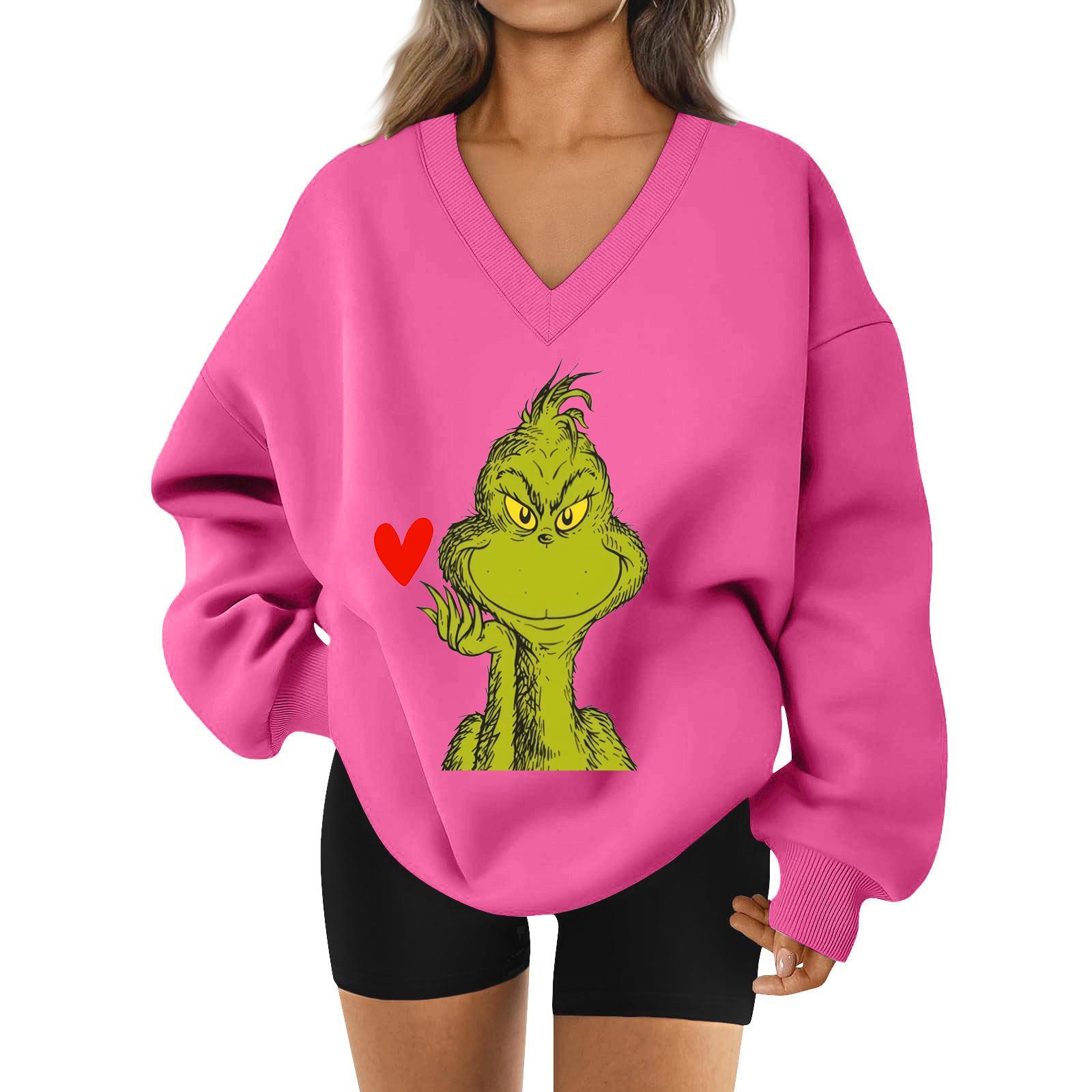 

Women s Loose And Comfortable Letter V-neck Sportswear Long-sleeved Sweatshirt Daily Matching Clothes L