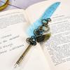 Ambidextrous Mechanical Calligraphy Pen with 5 Personalized Metal Tips, Medium Point, Round Body, Decorative European Retro Feather Quill for Beginner