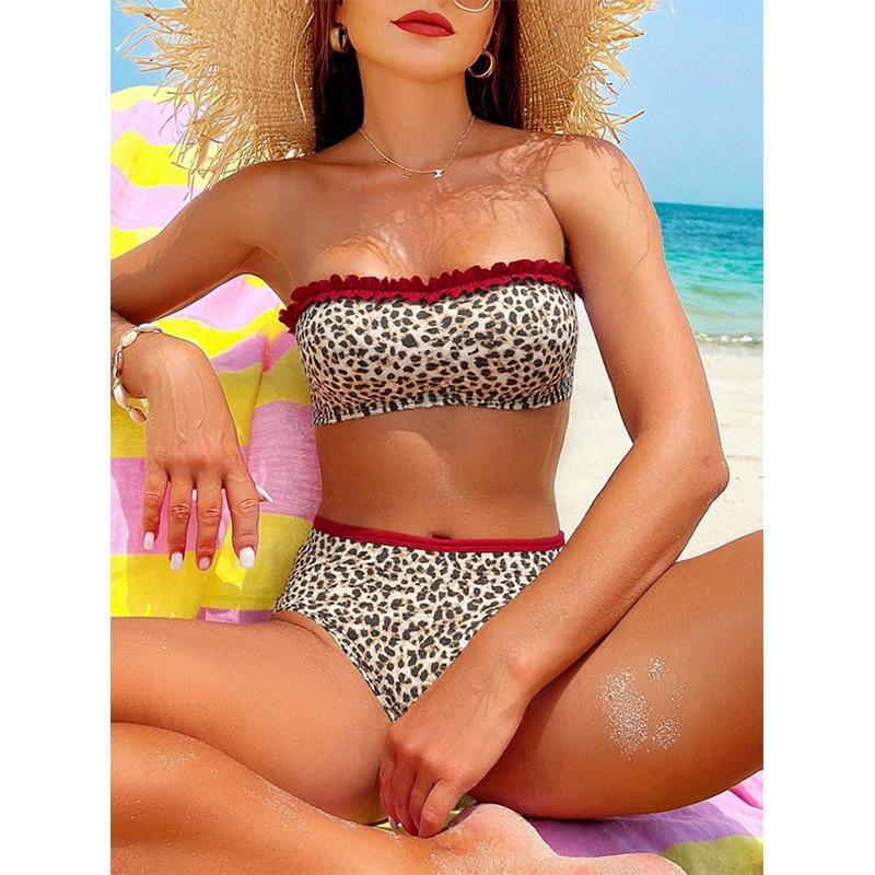 Sexy Leopard Print High Waisted Bikini 2-piece Women's Beach Style Split Swimsuit New Summer Beach Suit