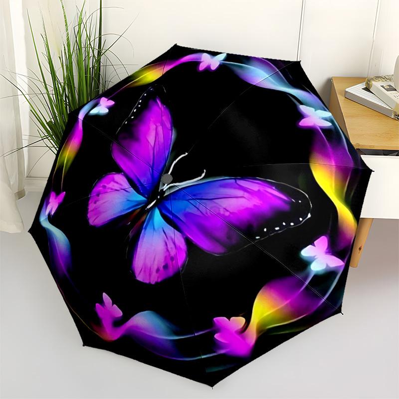 1pc Butterfly, Floral Automatic Open/Close Umbrella, Compact Travel Umbrella, 8-Rib Sturdy Frame - Ideal Gift for Friends yy251118107
