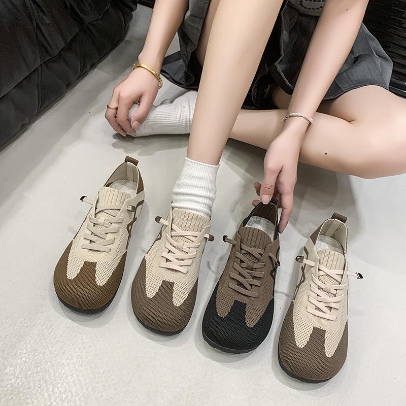 Shoes Women's Spring New Mesh Shoes Casual Breathable Forrest Gump Shoes One Pedal Retro Versatile Lace-up German Training Shoes