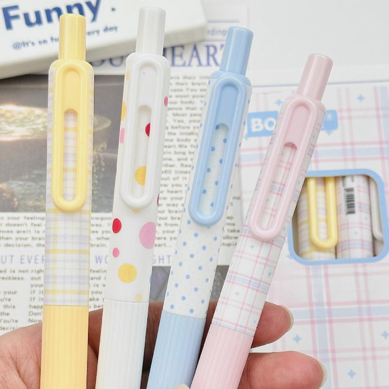 Polka Dot Pixel Pudding Retractable Gel Pen 0.5mm Ins Kawaii Cartoon Fashion Quick-Drying Black Ink Exam Pen for Students