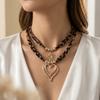 European and American Jewelry, Sweet and Cool Spice Girl Style Exaggerated Big Love Pendant Necklace, Sexy Leopard Print CCB Collarbone Chain