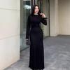 2025 Autumn Women's Retro European & American Style Slimming Button Dress with Round Neck