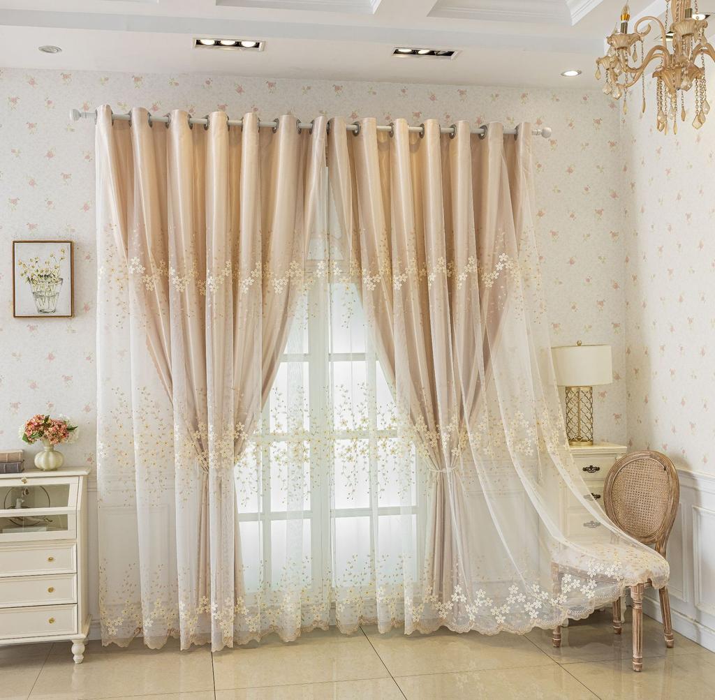 1 Panels European Romantic Flowers Embossed Jacquard Double Layer Blackout Curtain For Living Room Bedroom Home Decor Grommet Top Window Curtains