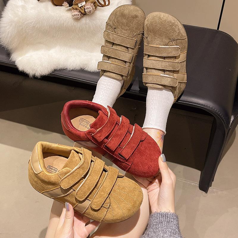 2025 autumn new retro matte leather fashion versatile German training shoes genuine leather Velcro ugly cute big head casual board shoes