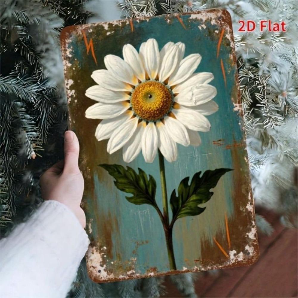 Vintage Metal Sign with White Daisy 20x30cm Retro Bar Cafe Home Decor