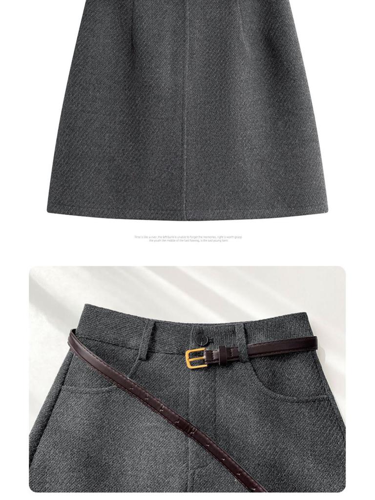 Plus Size Women's High-Waisted Woolen A-Line Skirt with Lining - Spring & Autumn Collection