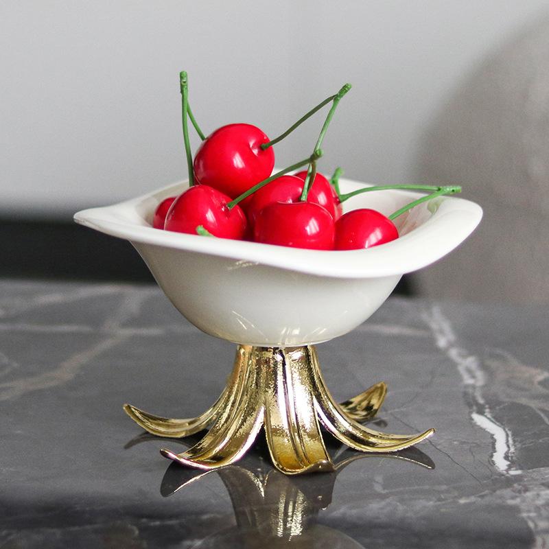 Creative Ceramic Fruit Plate Golden Branches Desktop Storage Container Candy Plate Tray Bowl Home Decoration Accessories