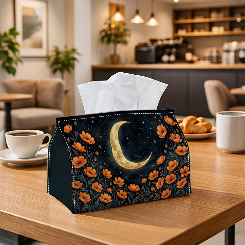 1pc Celestial Moon Flora Tissue Box | Multi Functional Napkin Dispenser, Two Sizes Available Suitable for Home, Parties, Car Decoration Orange Dark Ma