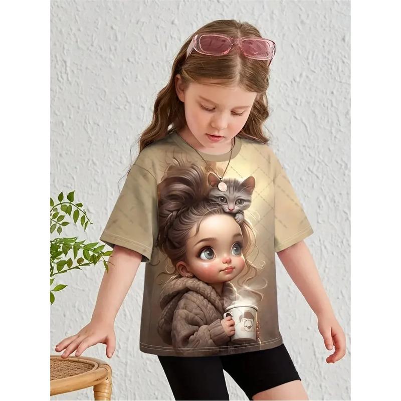 Girls' Clothing Fashion Casual T-Shirts 3d Print Cute Personality Daily Girls' T-Shirts Summer Short Sleeved T-Shirts