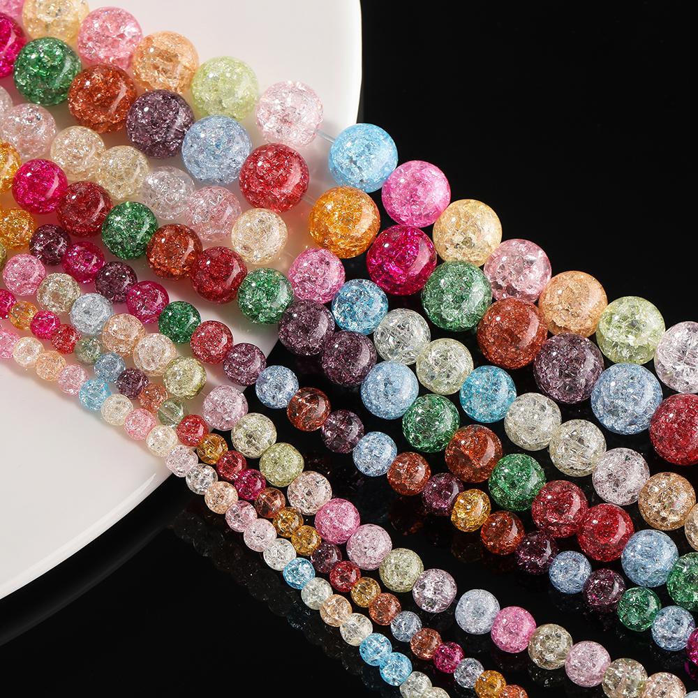 1String 4-10mm Mixed Color Glass Beads Round Crackle Spacer Beads DIY Bracelet Necklace for Jewelry Making Supplies Accessories