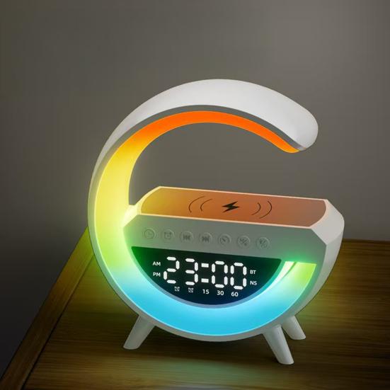 Yousheng G-Shaped LED Wireless Speaker 15W Fast Charging Alarm Clock with 13 Lighting Modes Bedroom Nightstand Lamp Bluetooth-compatible 5.2 Speaker