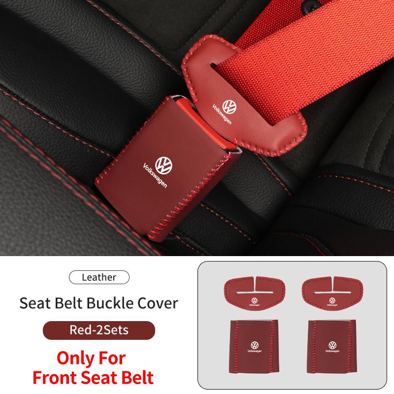 BFPQY1 2Sets Leather Car Logo Seat Belt Buckle Protector Cover Only For Front Seat Belt For VW Scirocco Jetta Beetle Golf Passat Polo