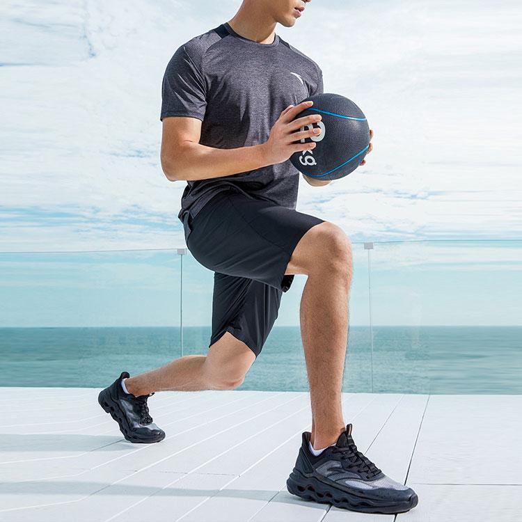 Anta Comprehensive Training Series SS22 Fitness Running Quick-Dry Short Sleeve T-Shirt And Shorts Set Men Sets Black Gray 952227201-5