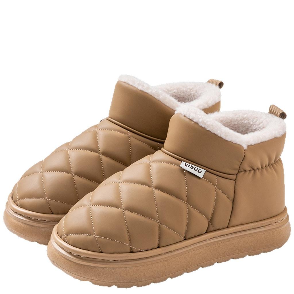Cotton slipper bag and autumn and winter warm couple thick-soled indoor home PU waterproof cotton shoes