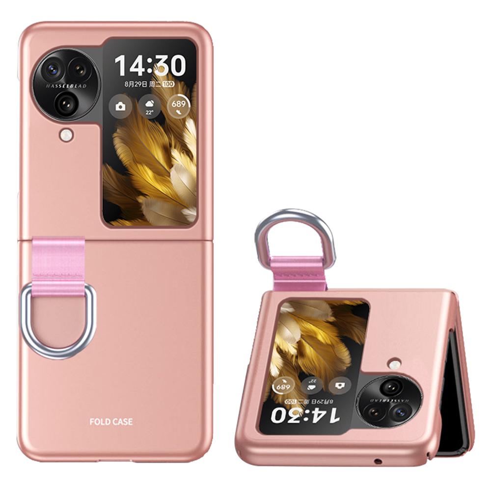 

Anti-Drop Hard PC Phone Case for Oppo Find N3 Flip 5G Ring Finger Holder Shockproof Cover Rose Gold