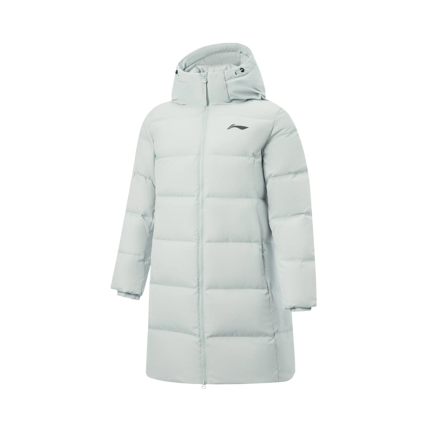 Li-Ning Warm Anti-Static Water-Repellent Hooded Solid Long Down Jacket Men outerwear AYMV461-1 S