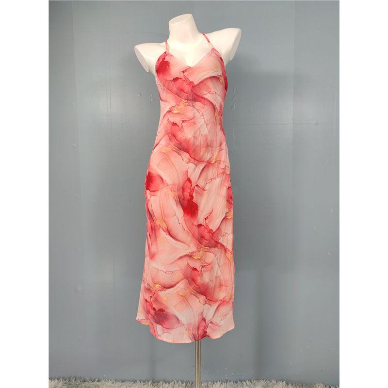 

Foreign Trade Order Lu s Summer New Fashion Beautiful All-Match Exquisite Print Slim fit Slimming Backless Gyaru Dress Orange S