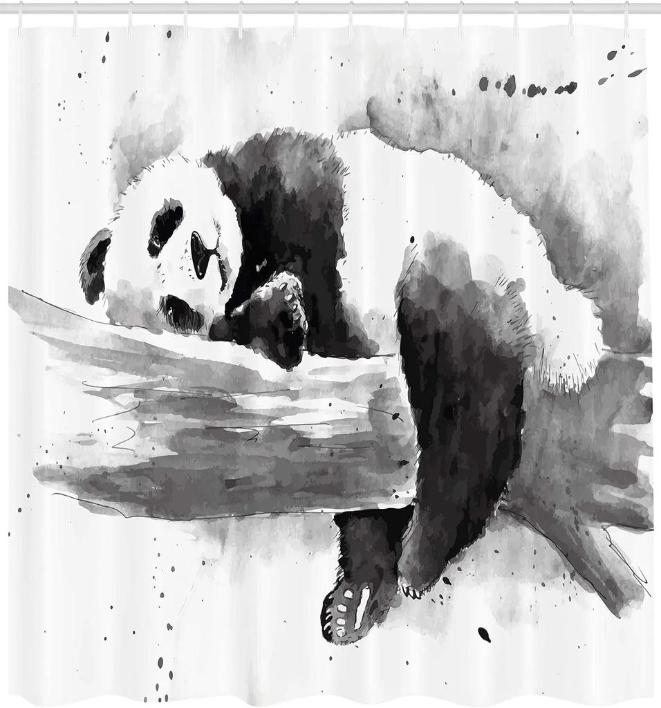 Panda Bamboo Shower Curtain, Cartoon Funny Cute Blue Sky Rainbow Kids Bamboo Forest Animals Birds, Bathroom Decorative Fabrics