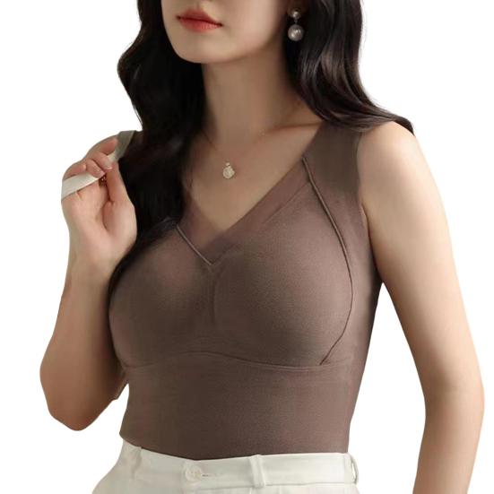 Graphene DE Velvet Heated Vest Elastic Fabric V-Neck Design 3D Seamless Cup Warm Inner Layer Bottoming Tops Autumn Winter Innerwear